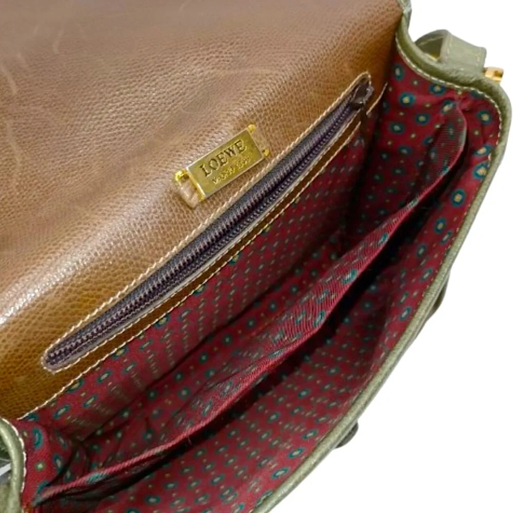 LOEWE Brown Green Leather Single Flap Shoulder Bag UNISEX